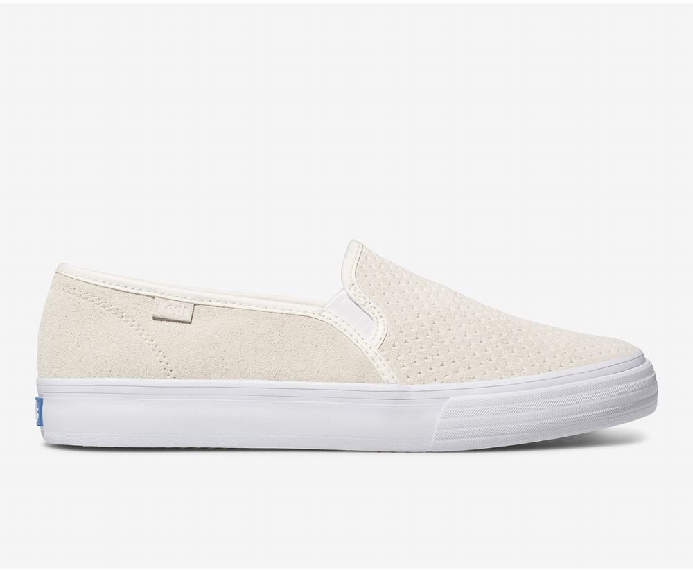 Women's Keds Double Decker Suede Slip Ons White 0327164GF - South Africa